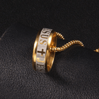 Anillo y Collar de Cadena con Grabado Láser "JESÚS" Estilo Combinado