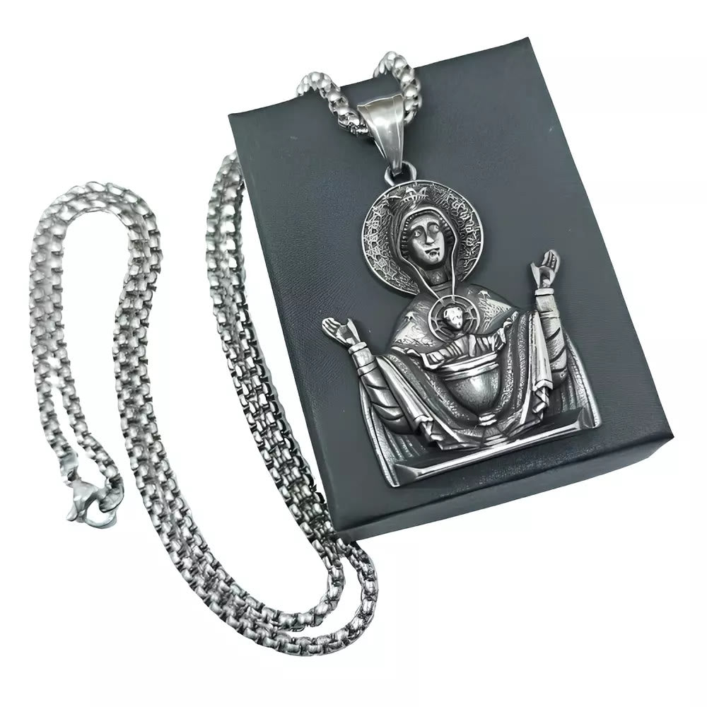 Collar Católico de Acero Inoxidable con Medallón de Protección de la Virgen María