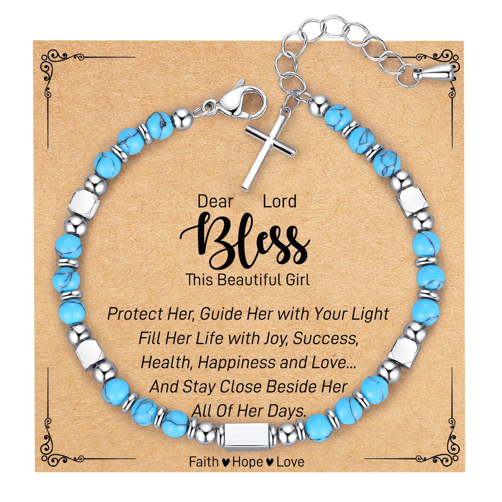 Pulsera de Cordón de Cuentas Sanadoras de Turquesa con Cruz