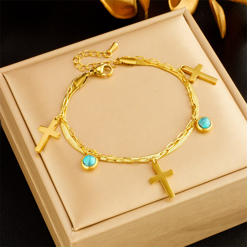 Pulsera de Doble Capa Adornada con Turquesa