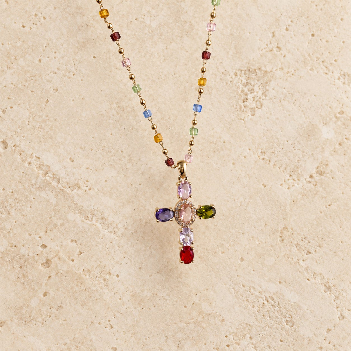 Bible 12 Gemstones Cross Pendant Necklace