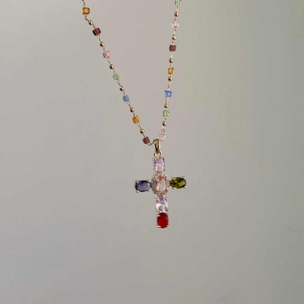 Collar con Dije de Cruz con 12 Gemas Bíblicas