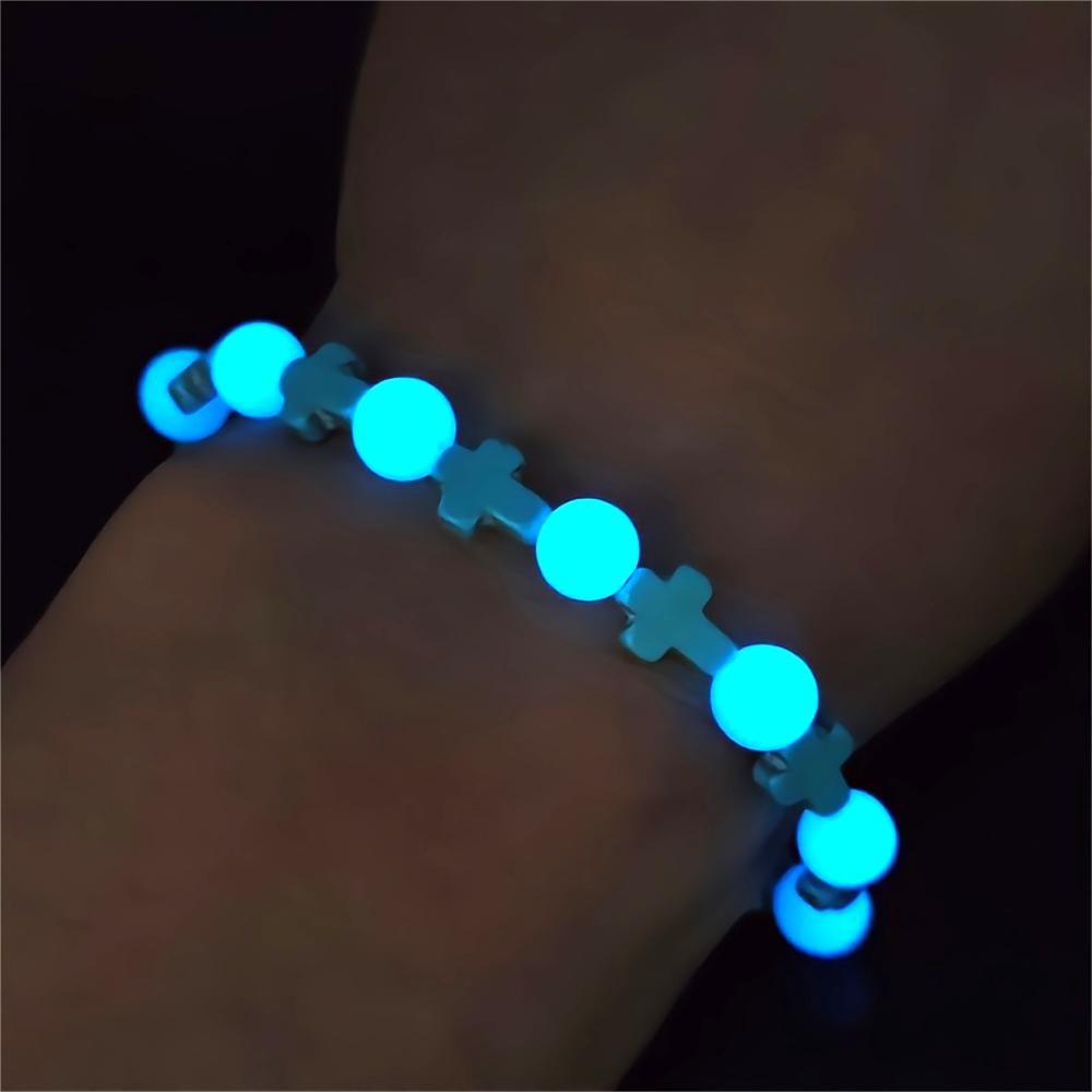 Pulsera de Cruz de Turquesa con Perlas Luminosas