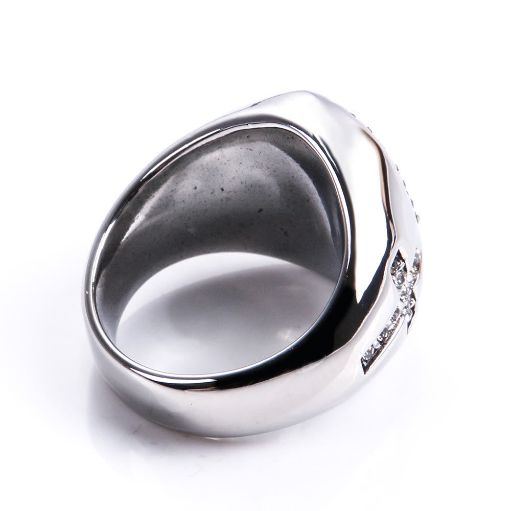 Anillo Católico de Acero Inoxidable con la Virgen María y Signo de Cruz