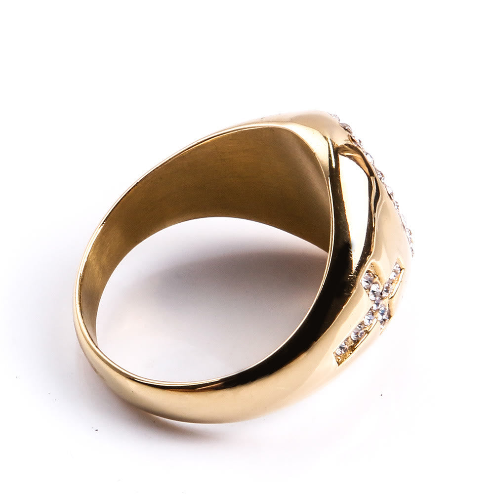 Anillo Católico de Acero Inoxidable con la Virgen María y Signo de Cruz