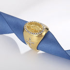 Anillo Católico de Acero Inoxidable con la Virgen María y Signo de Cruz