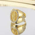 Anillo Católico de Acero Inoxidable con la Virgen María y Signo de Cruz