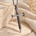 Titanium Steel Skull Nail Cross Pendant Necklace