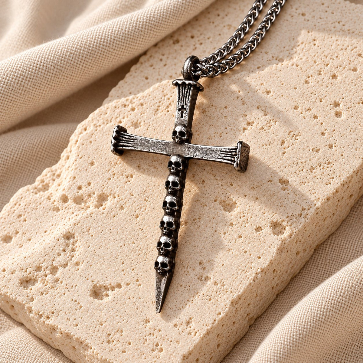 Titanium Steel Skull Nail Cross Pendant Necklace