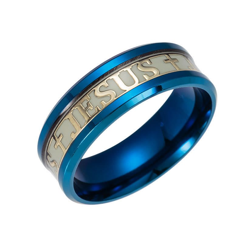 Anillo de Acero Inoxidable con "JESÚS" Luminoso