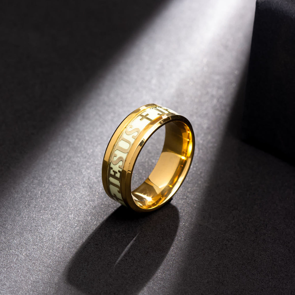 Anillo de Acero Inoxidable con "JESÚS" Luminoso
