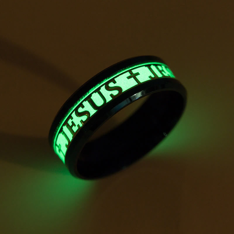 Anillo de Acero Inoxidable con "JESÚS" Luminoso