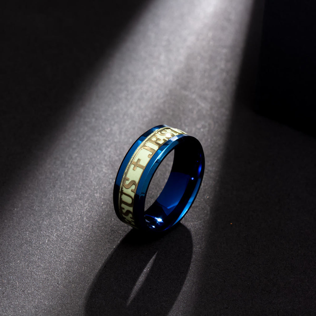Anillo de Acero Inoxidable con "JESÚS" Luminoso