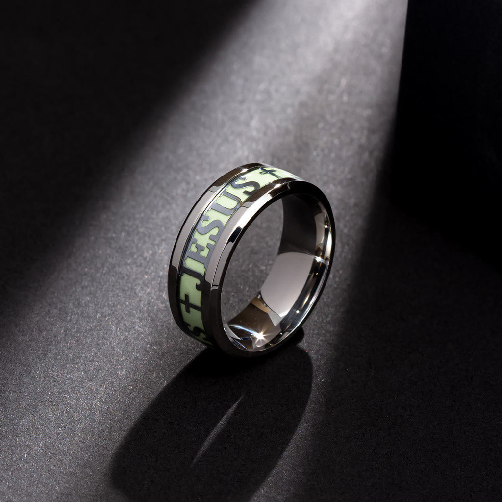 Anillo de Acero Inoxidable con "JESÚS" Luminoso