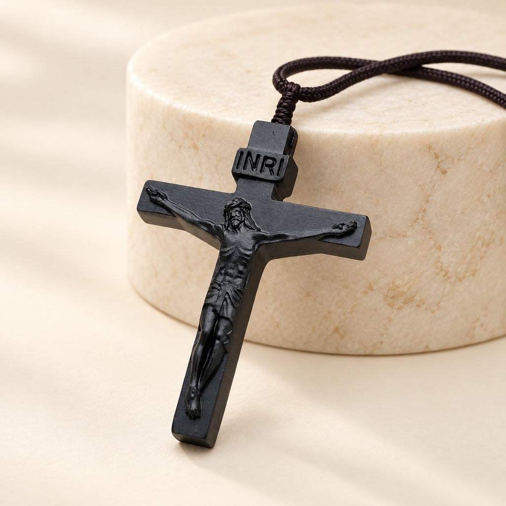 Jesus Crucifix Wooden Necklace
