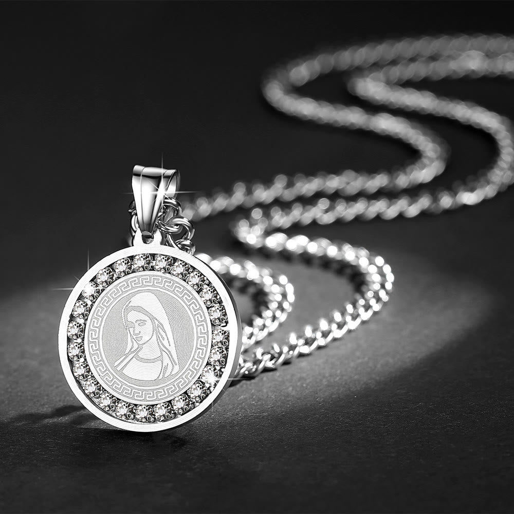 Collar de Titanio con Dije de la Virgen María y Circonia