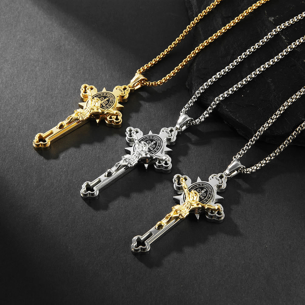 Collar Crucifijo con Símbolo de San Benito