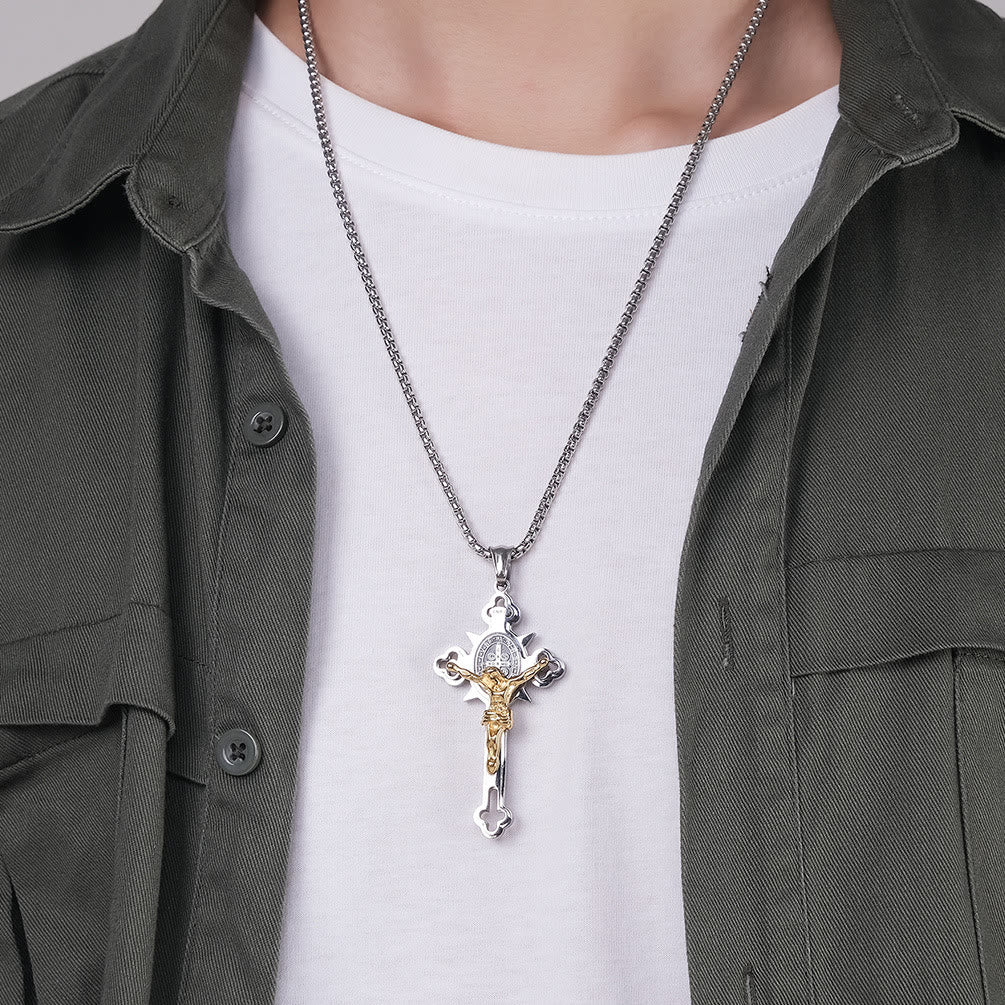 Collar Crucifijo con Símbolo de San Benito