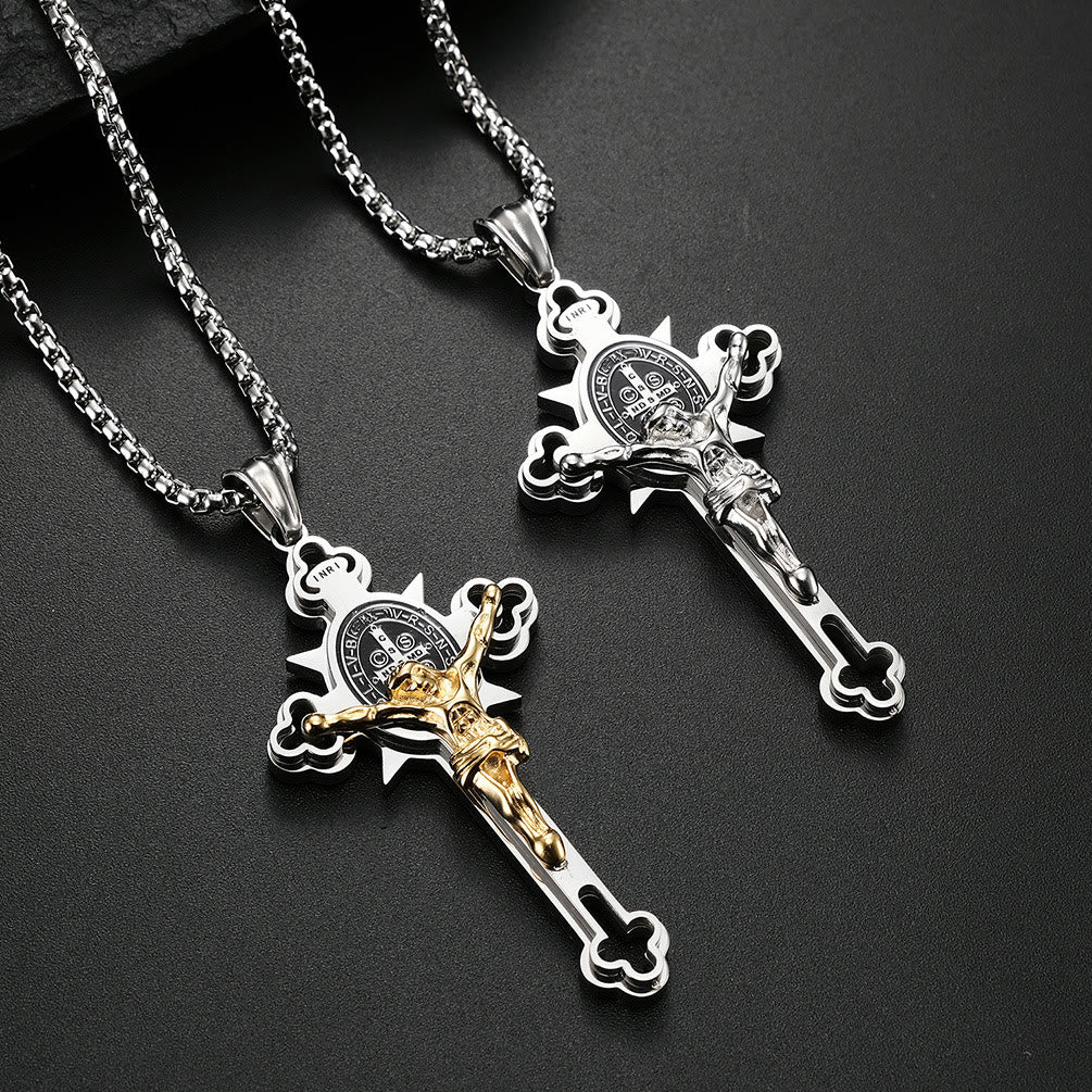 Collar Crucifijo con Símbolo de San Benito