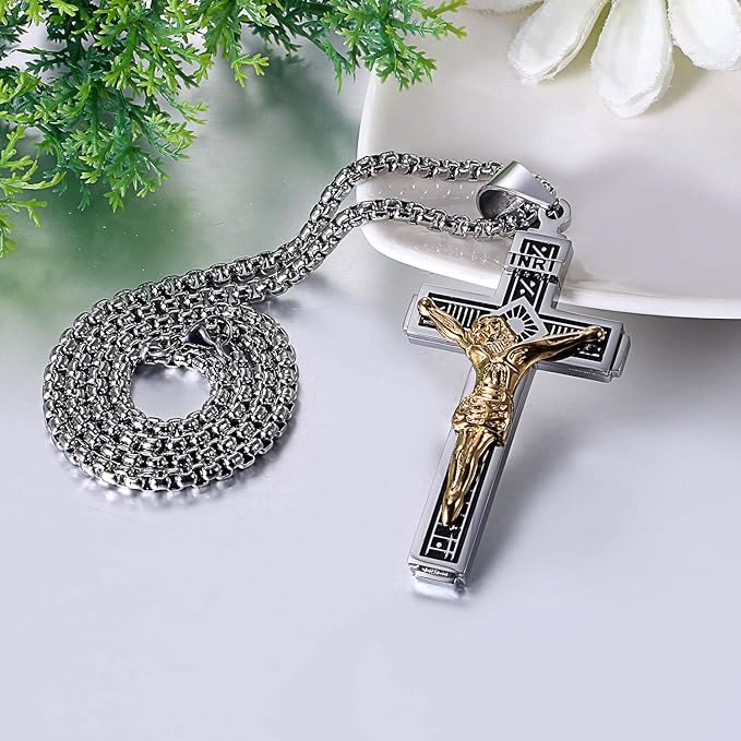Collar de Titanio con Crucifijo de Jesús Artesanal