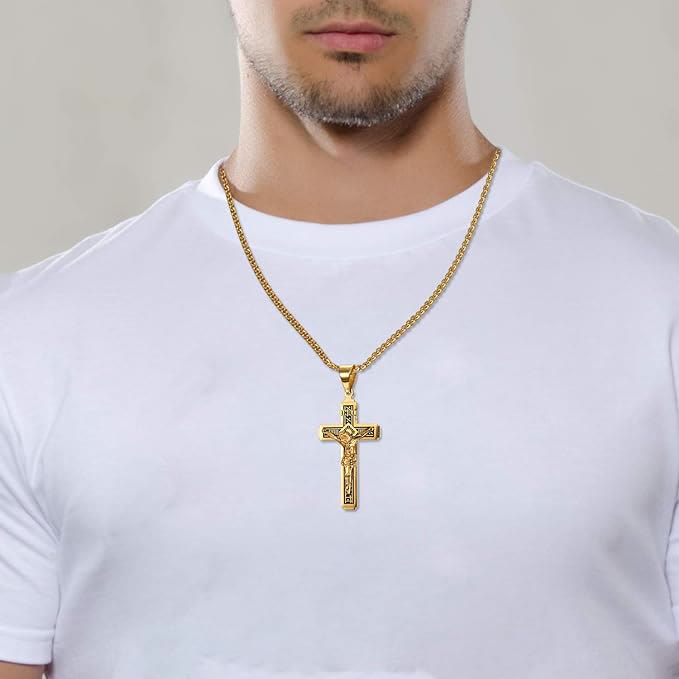 Collar de Titanio con Crucifijo de Jesús Artesanal