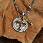 Collar Vintage con Dije de Moneda con Cruz a Doble Cara