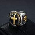 Anillo Religioso de Titanio con Cruz "Mano de Dios" Estilo Retro
