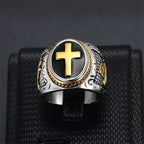 Anillo Religioso de Titanio con Cruz "Mano de Dios" Estilo Retro