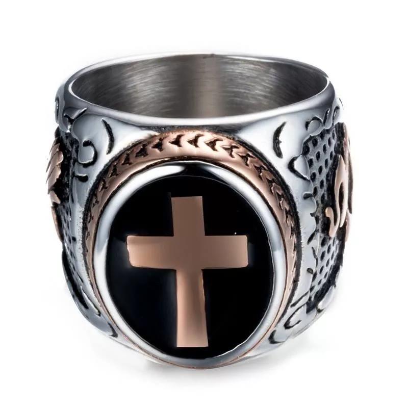Anillo Religioso de Titanio con Cruz "Mano de Dios" Estilo Retro