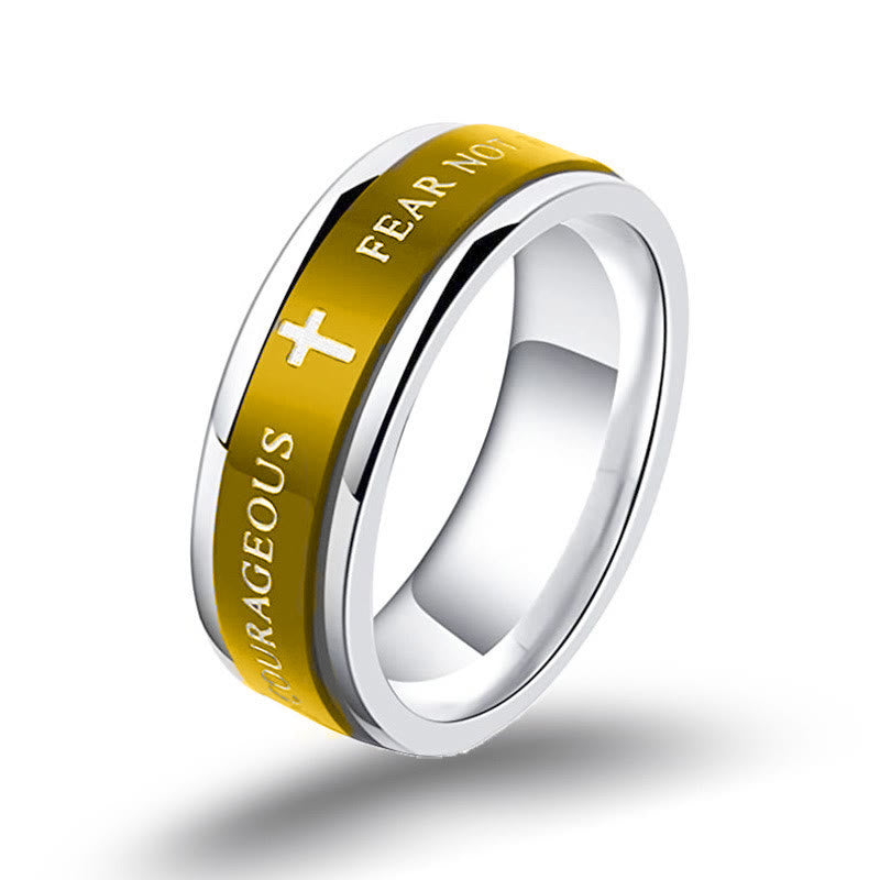 Anillo Giratorio de Cruz con Bordes Escalonados en Titanio Negro/Oro