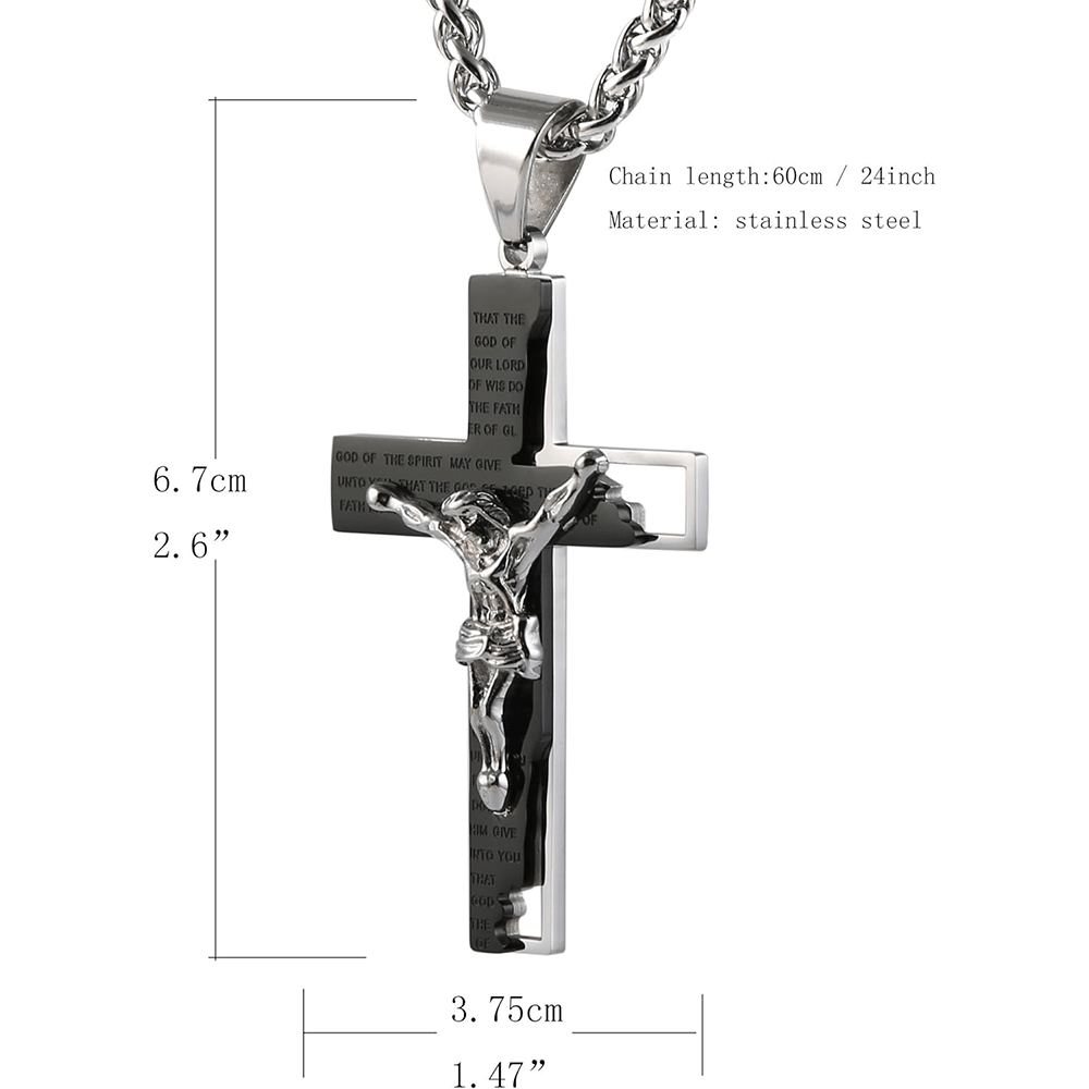Collar de Cadena de Acero Inoxidable con Dije de Oración Bíblica y Crucifijo