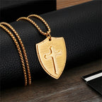 Collar con Dije Escudo de Cruz Padre Nuestro en Acero Inoxidable