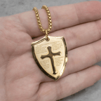 Collar con Dije Escudo de Cruz Padre Nuestro en Acero Inoxidable