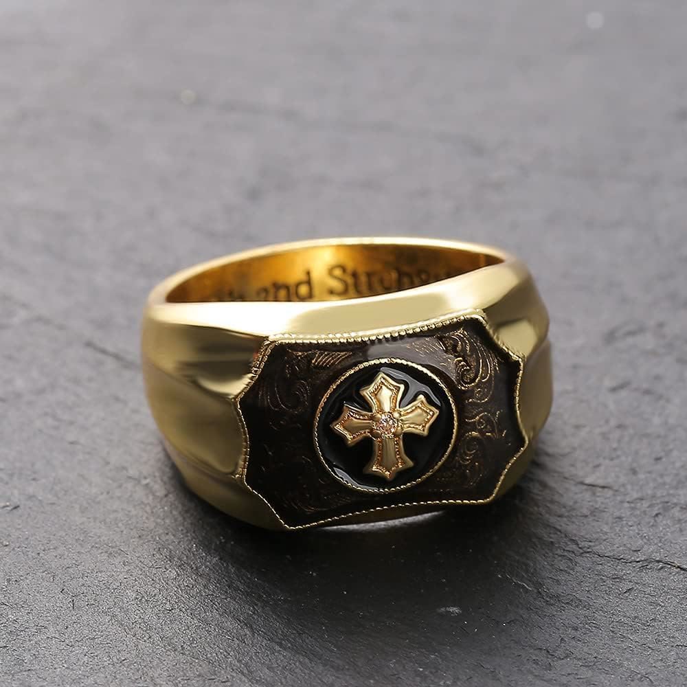 Anillo Religioso de Fe y Fuerza con Cruz de Jesús