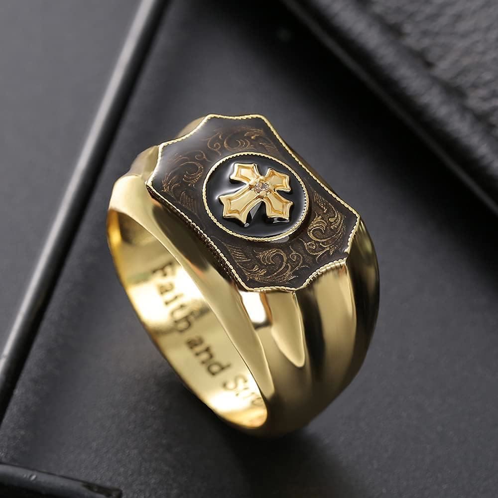 Anillo Religioso de Fe y Fuerza con Cruz de Jesús