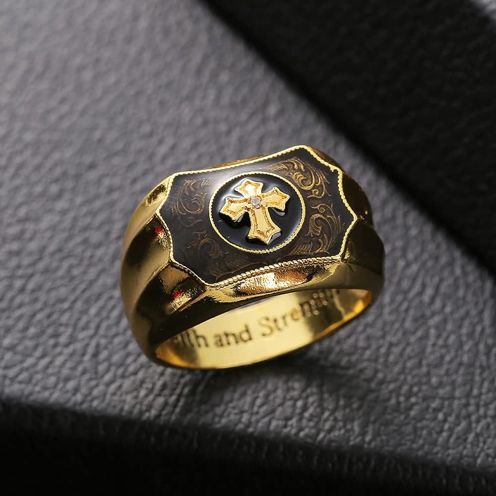 Anillo Religioso de Fe y Fuerza con Cruz de Jesús