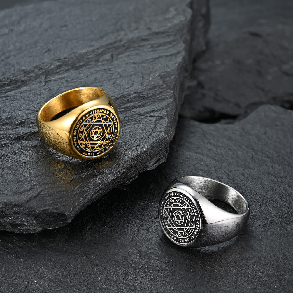 Anillo Talismán Sello de Salomón Estrella de Seis Puntas en Acero Inoxidable