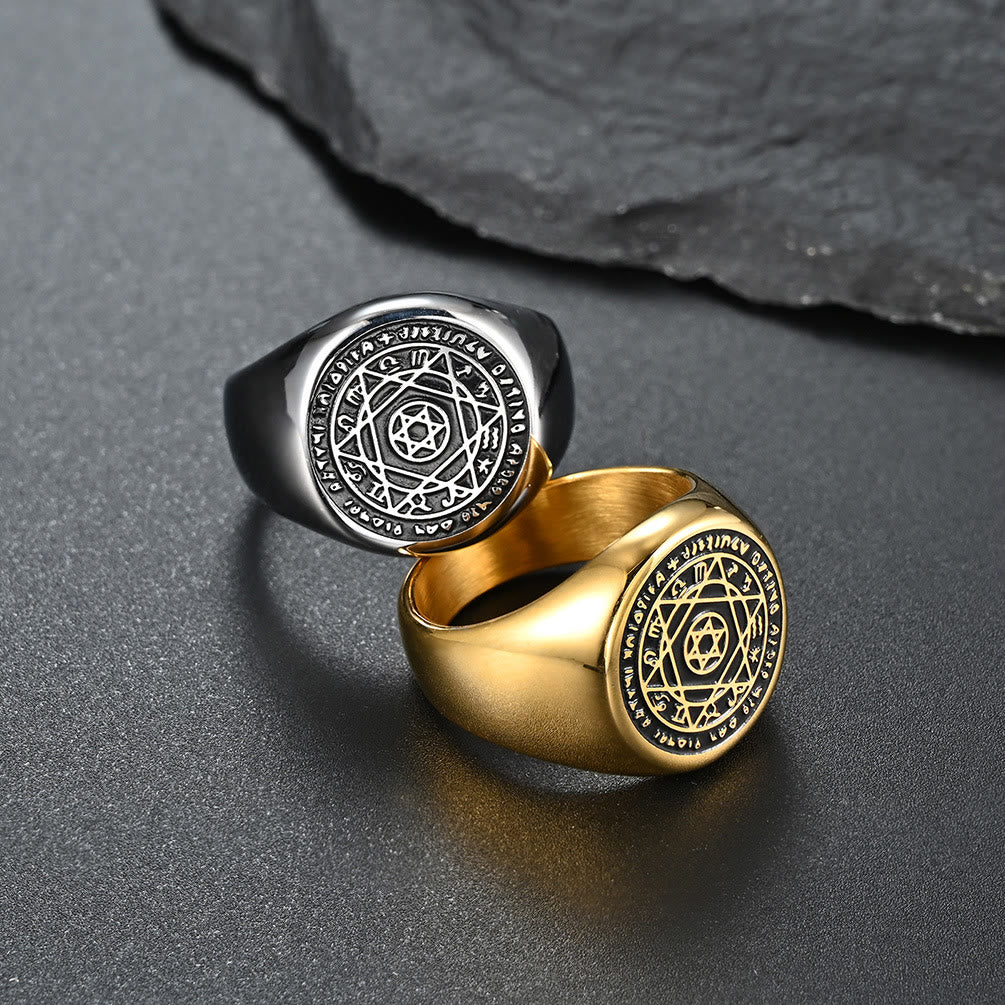 Anillo Talismán Sello de Salomón Estrella de Seis Puntas en Acero Inoxidable