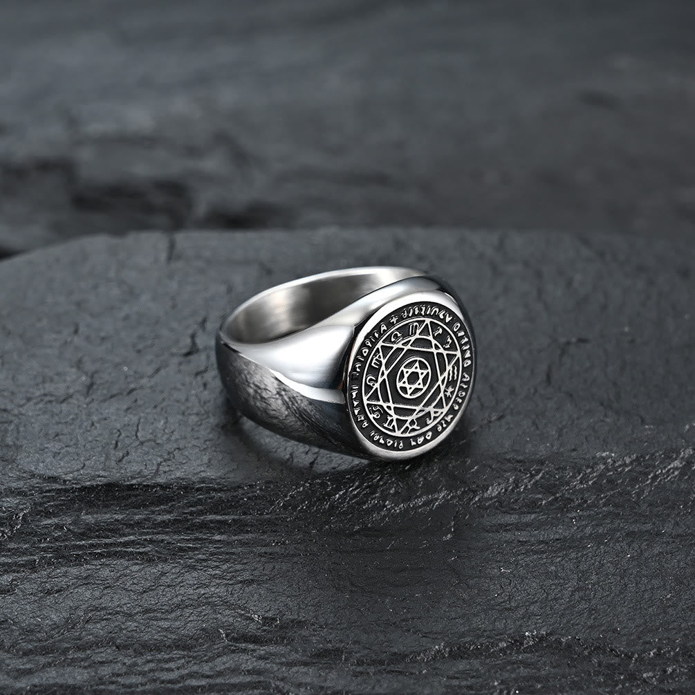 Anillo Talismán Sello de Salomón Estrella de Seis Puntas en Acero Inoxidable