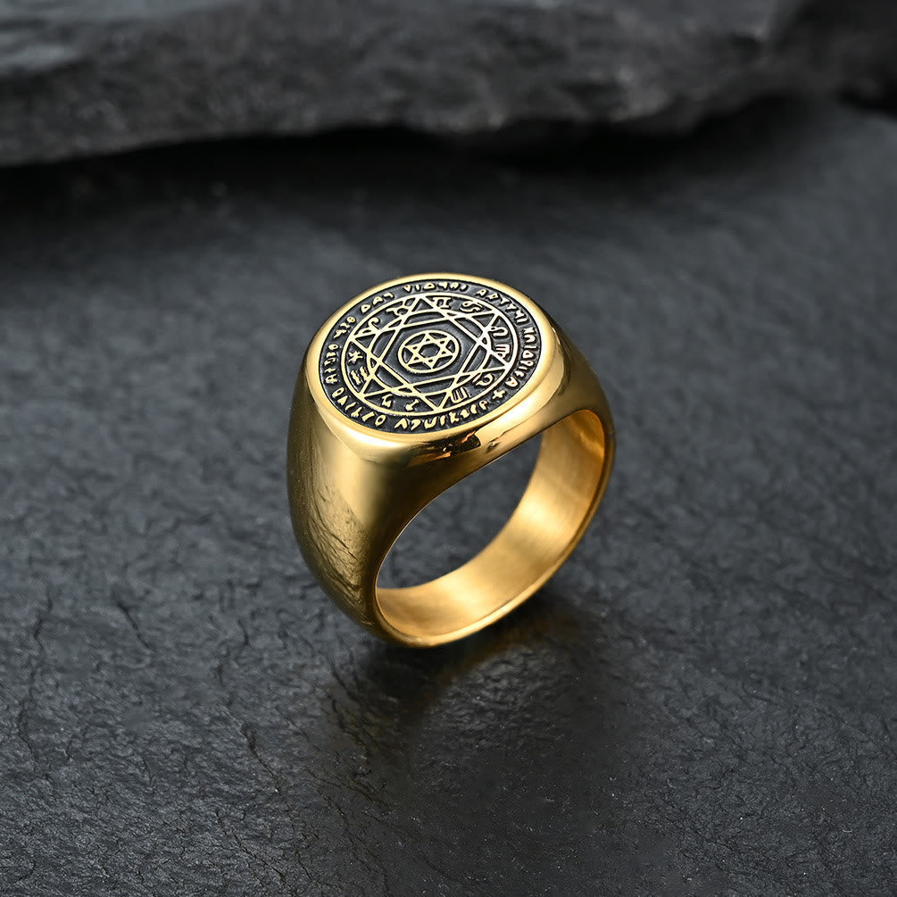 Anillo Talismán Sello de Salomón Estrella de Seis Puntas en Acero Inoxidable