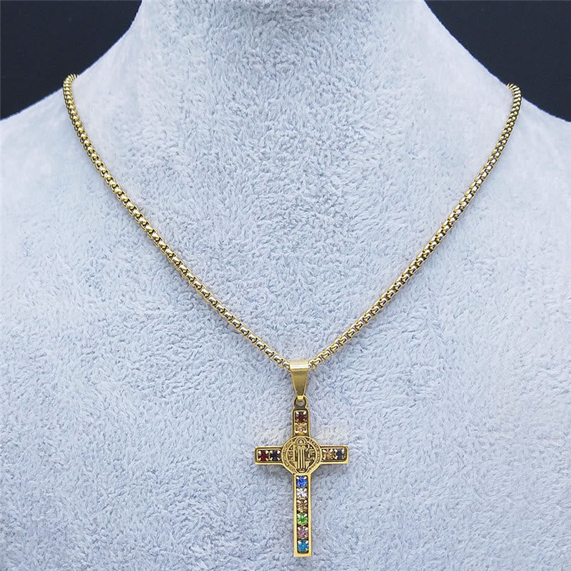 Collar de Cruz de San Benito con 12 Cristales Bíblicos