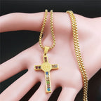 Collar de Cruz de San Benito con 12 Cristales Bíblicos
