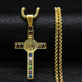 Collar de Cruz de San Benito con 12 Cristales Bíblicos