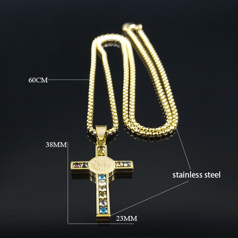 Collar de Cruz de San Benito con 12 Cristales Bíblicos