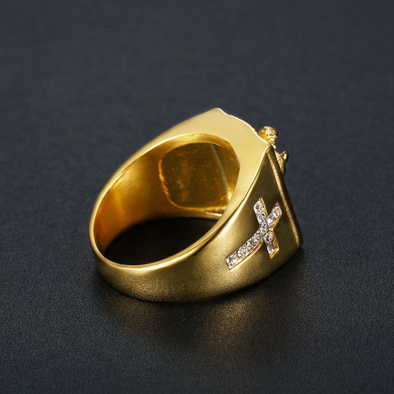 Anillo Religioso Crucifijo de Jesús con Circonita