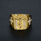 Anillo Religioso Crucifijo de Jesús con Circonita