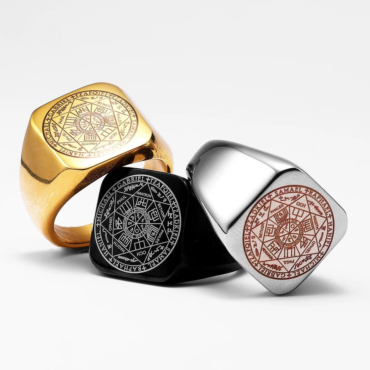 Anillo de Titanio Sellos de los Siete Arcángeles: Protección Cábala de Salomón