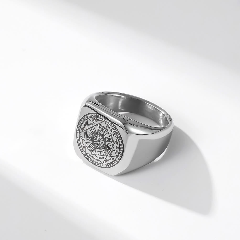 Anillo de Titanio Sellos de los Siete Arcángeles: Protección Cábala de Salomón