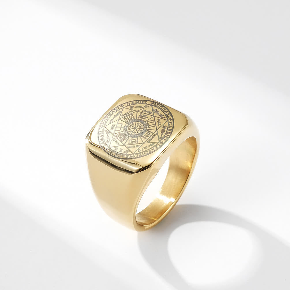 Anillo de Titanio Sellos de los Siete Arcángeles: Protección Cábala de Salomón