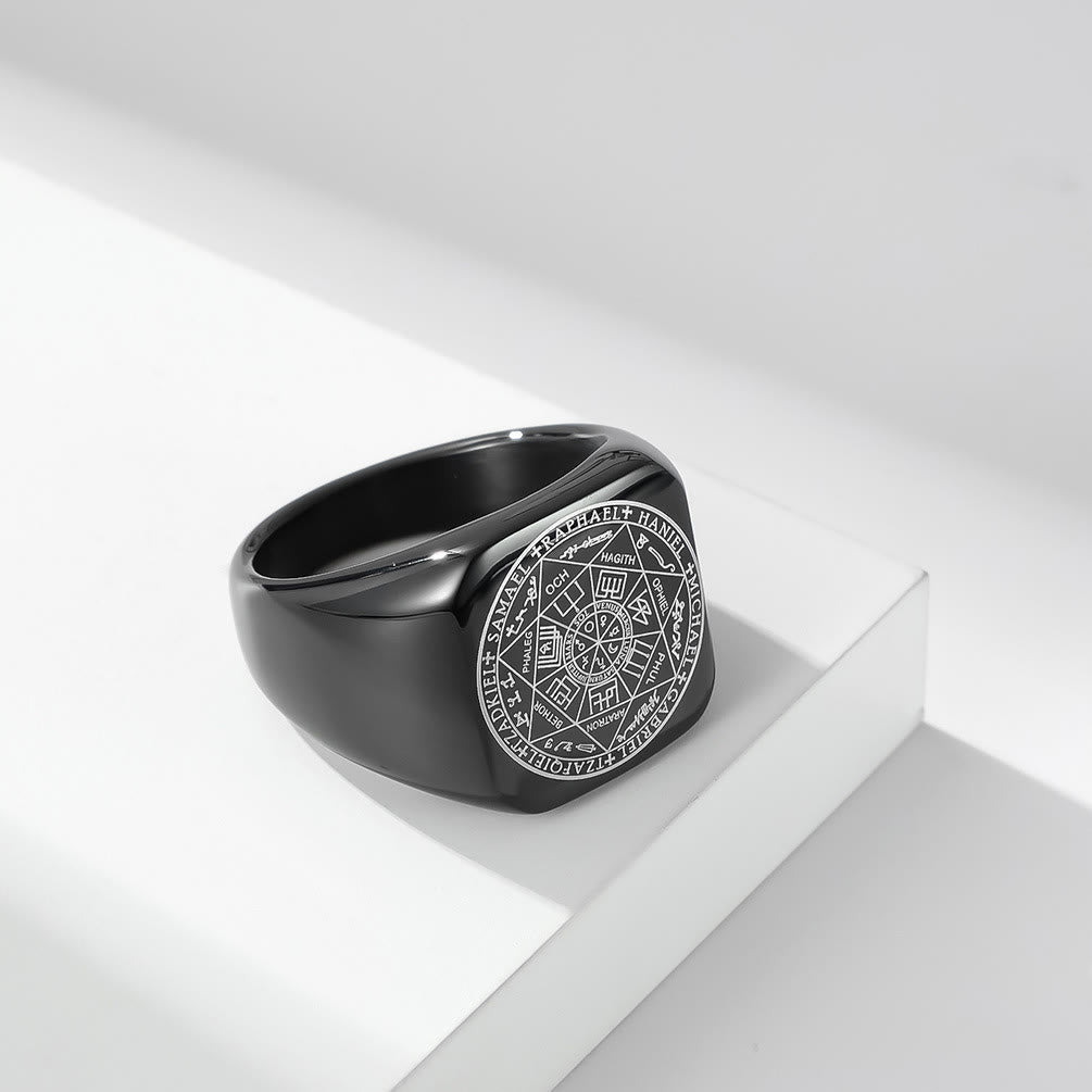 Anillo de Titanio Sellos de los Siete Arcángeles: Protección Cábala de Salomón